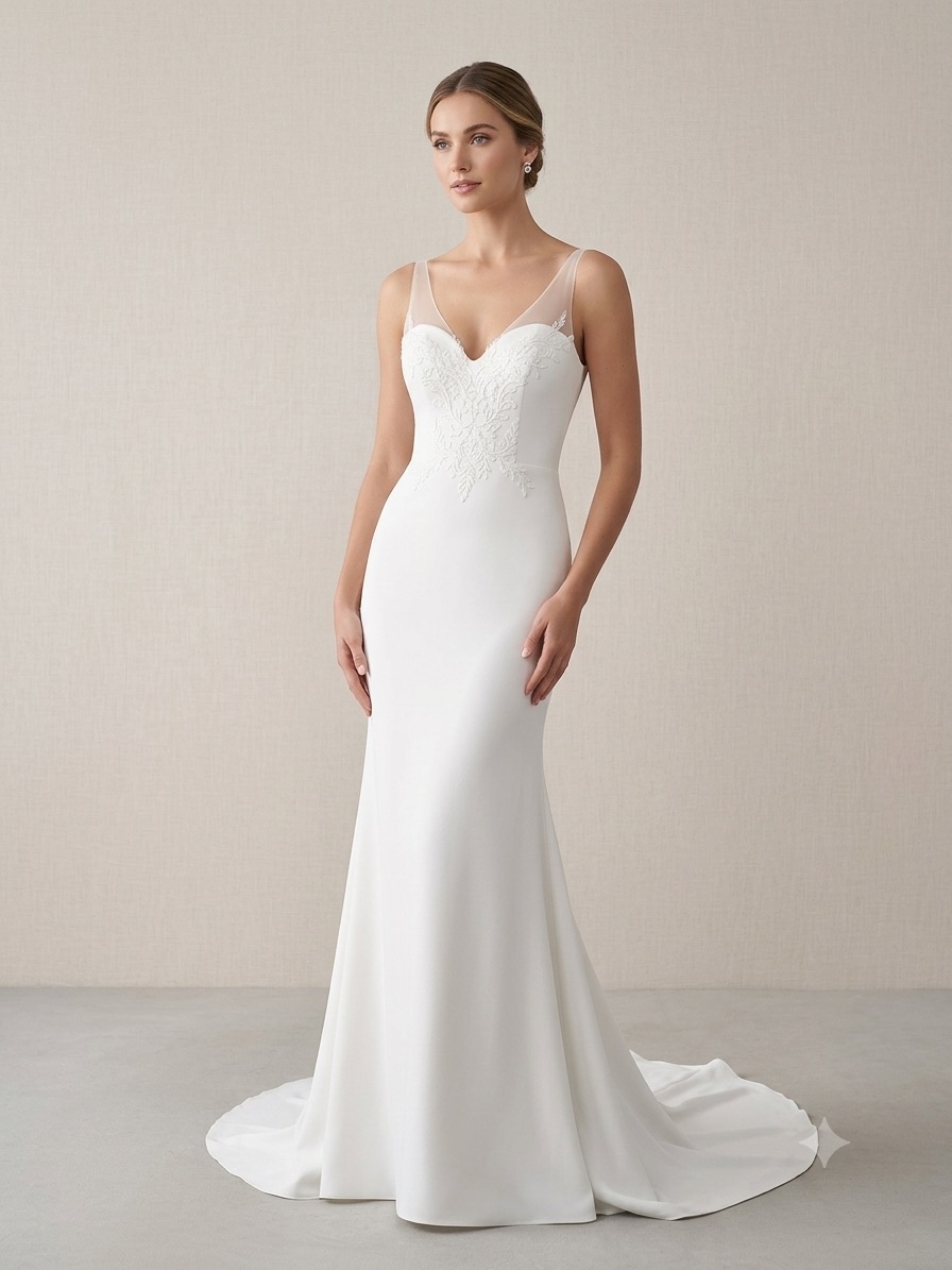 Elegant Light Ivory Bridal Gown With Delicate Lace Bodice